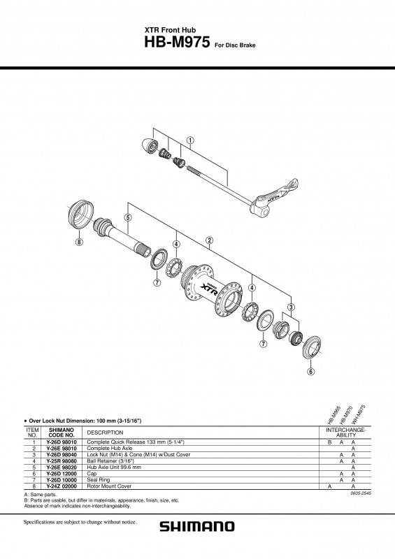 Ax Shimano HB-M975 butuc ax 99.6mm