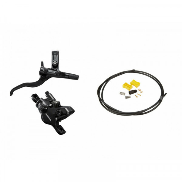 Frana pe disc set asamblat Shimano, j-kit, Dreapta Spate BL-M4100(R), BR-MT410(R), fara adaptor, placute resin, furtun SM-BH59-SS 1700mm negru