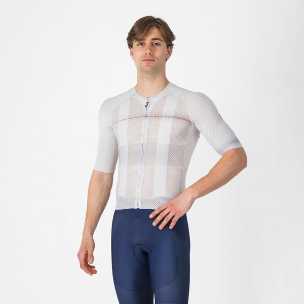 Tricou cu maneca scurta Castelli Climbers A/C, pentru barbati, gri argintiu/rosu, XXL