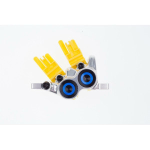 Caliper MT TRAIL SL front wheel, 4 piston, chrome polished, cover blue, rotatable tube connection, incl. brake pads (PU = 1 piece)
