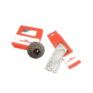 Combi-Pack CSR91-9 (Pinioane Sunrace CSR91 9, pe caseta, 11-25T, 9 vit, argintii+Lant Sunrace CNM 94, 116 zale, argintiu, pentru 9 pinioane) AM