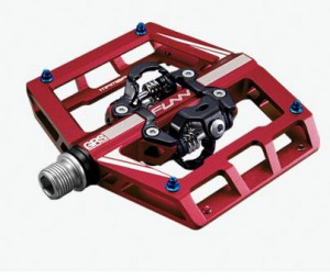 Pedale Funn Mamba platforma & SPD GRS system rosu anodizat si pini albastri