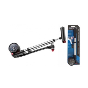 Pompa Beto SP-003AG, mini de aluminiu si manometru (400Psi) pentru suspensii de bicicleta, argintie, A585, AM