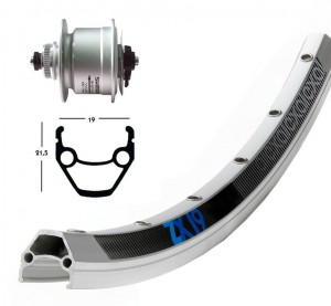 Roata fata 28x1.75, hub fla, DH3D72, QR, 36 ho ZX 19, silver, Centerlock