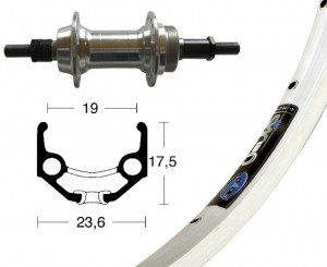 Roata spate 28x1.75 crank 6/7 f.silver, 36H, Rigida Zac 19, silver Niro-spoke
