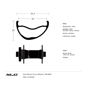XLC Roata Fata FW-M57 30-584 6 Suruburi, 15x110mm, Tubeless Ready