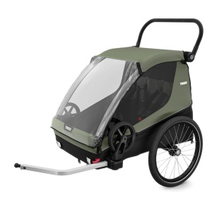 Remorca de bicicleta pentru transport 2 copii, Thule, Courier, Vintage green