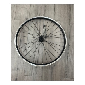 Roata fata 26″ V-brake for MTB bikes on a conical rim with a black quick-release