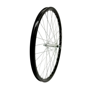 Roata fata Remerx Dragon 507x19 dubla, simplu capsata, neagra, 36 spite Sapim zinc, butuc alu Quando A14F, argintiu, ax cu piulite
