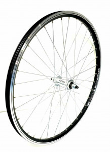 Roata fata Remerx Dragon 507x19 dubla, simplu capsata, neagra, spite Sapim zinc, butuc Sunrace HBM45F argintiu, ax cu piulite