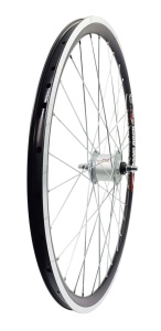 Roata fata Remerx Grand Rock 622x19 dubla, neagra, valva Av, 32 spite Sapim zinc, butuc alu Shimano DH-C3000-3N-NT (Nexus), cu dinam, argintiu, ax cu piulite