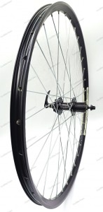 Roata spate Remerx E-Rocky RX3025, Disc 622x25 dubla, simplu capsata, neagra, spite Sapim zinc, butuc alu Quando MR5R, caseta alu 8/9/10 vit, negru, ax excentric