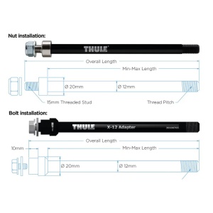 Adaptor THULE Thru Pentru Ax, M12x1.75, 209mm, Negru/Argintiu