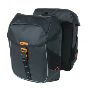 Geanta dubla portbagaj, Basil, 34X16X43 cm, neagra cu accesorii portocalii