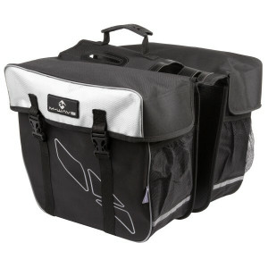 Geanta M-Wave Amsterdam, portbagaj spate lateral'dubla' 34x17x30cm, volum 30litri, neagra cu alb si benzi reflectorizante