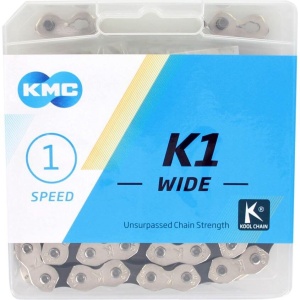 Lant KMC, K1 Wide Single-Speed, Argintiu/Negru - 100 Zale
