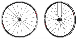 Roata Shimano WH-R501, fata & spate, 8-10 vit., old 100/130mm, janta clincher negru cu banda