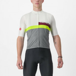 Tricou cu maneca scurta Castelli A Blocco Alb/Gri/Galben Fluo/Visiniu