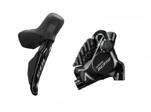 Frana pe disc set asamblat SHIMANO 105 ST-R7170(R) BR-R7170(R), hidraulica, pt. montura 25mm, placute resin (cu aripioare de racire), furtun SM-BH90 1700mm, negru