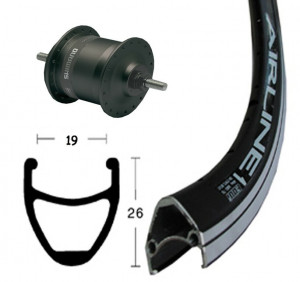Roata fata 28x1.75 Hub Dynamo black 36L. Airline 1, Niro-Spokes with fixed Axle