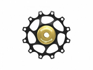 Rotita schimbator spate, alu 'pe rulmenti' Sunrace SP862, 12T, neagra cu saibe aurii, AM