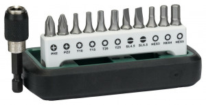 Set compact biti DIY 12-pc BOSCH 4xTorx, 6xCross, 2xSlott., 3xSquare, bracket