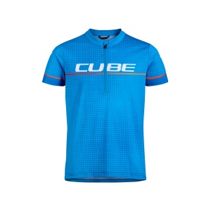 Tricou CUBE ROAD/XC HALF ZIP ROOKIE S/S Alb Albastru/RED