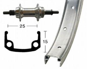 Roata fata 24x1.9 aluminiu spr., silver, rigid 36H, single-wall, zinc spokes