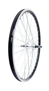 Roata spate Remerx Dragon 507x19 dubla, simplu capsata, neagra, Valva AV, 36 spite Sapim zinc, butuc alu Sunrace HBM45R7A, argintiu, ax cu piulite