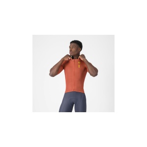 Tricou cu maneca scurta Castelli Drittone Logo, pentru barbati, paprika/mango mojito