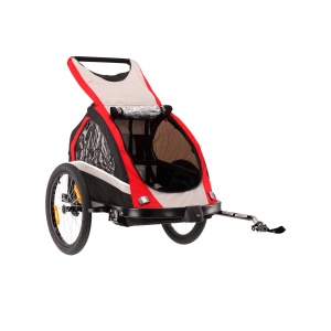 Carucior bicicleta KROSS Freedom, Transport Copii, 2 locuri, 35kg, Negru/Rosu