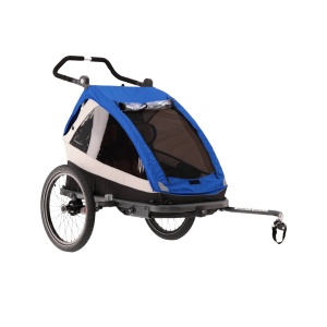 Carucior bicicleta KROSS JOY, Transport Copii, 2 locuri, 35kg, Negru/Albastru