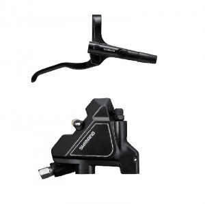 Frana pe disc set asamblat Shimano BL-MT200(R), BR-UR300(R), levier otel, fara adaptor, pt. 25mm, placute resin, furtun SM-BH59-SS 1700mm, negru