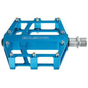 Pedale Exustar E-PB525, alu CNC, platforma, rulmenti, cuie schimbabile, albastru anodizat, 358gr, AM