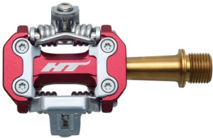 Pedale HT Components M2, sistem clipless, ax titan, corp CNC, 260 g pereche, roșu