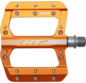 Pedale platforma HT Components AE12, pentru BMX, ax Cromoly, corp aluminiu prelucrat CNC, 20 pini per pedala, Portocaliu