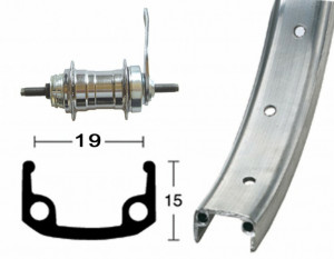Roata spate 16" 305-19 Alu 20L. Back-pedaling Brake Hub, Spokes Zinc