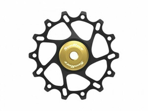 Rotita schimbator spate, alu 'pe rulmenti' Sunrace SP864, 14T, neagra cu saibe aurii, AM