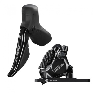 Frână pe Disc Shimano 105 ST-R7170(R) BR-R7170(R) Hidraulic, Montură 25mm, Furtun SM-BH90 1700mm, Plăcuțe Resin cu Aripioare de Răcire