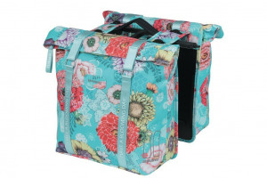 Geanta dubla portbagaj, Basil, 28-35 L, 30X15X33 cm, albastra cu flori