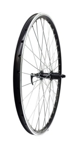 Roata spate Remerx Dragon 559x19 dubla, neagra, valva Av, 36 spite Sapim zinc, butuc alu Quando SH3R, caseta 8/9 vit, negru, ax cu excentric