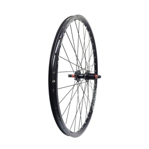 Roata spate Remerx Rocky Disc 650B 27.5x22 dubla, simplu capsata, neagra, 32 spite Sapim Leader negre, butuc alu Quando ME6R, 4 rulmenti, caseta 8/9/10/11 vit, negru, ax cu excentric