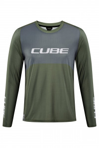 Tricou Ciclism Cube Vertex Round Neck Jersey TM L/S Olive Grey