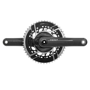 Angrenaj pedalier SRAM RED E1, 46/33T, lungime brat 170 mm, carbon gol, Direct Mount, ax DUB, 12 viteze, pentru sosea, negru