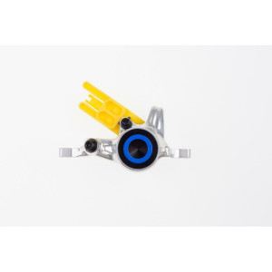 Caliper MT8/MT6 and MT TRAIL SL/CARBON rear wheel, 2 piston, chrome polished, cover blue, rotatable tube connection, incl. brake pad s (PU = 1 piece)