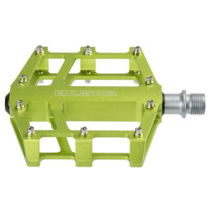 Pedale Exustar E-PB525, alu CNC, platforma, rulmenti, cuie schimbabile, verde anodizat, 358gr, AM