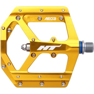 Pedale HT Components AE03, Platformă MTB, Corp Aluminiu CNC, Ax Cromoly, Sistem Rulmenți EVO+, 20 Pini Schimbabili, Auriu