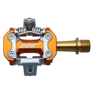 Pedale HT Components M2, sistem clipless, ax titan, corp CNC, 260 g pereche, Portocaliu