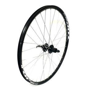 Roata spate Remerx Grand Rock 559x19 dubla, neagra, spite Sapim zinc, butuc alu Quando SH3R, caseta 8/9/10 vit, negru, ax cu excentric