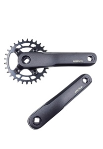 Angrenaj pedalier 1x, SAMOX, brate aluminiu 165mm + foaie otel 30T (narrow wide), BCD 76mm (asimetric), ax patrat, compatibil 9 / 10 / 11 / 12 viteze, pt. MTB, negru, OEM